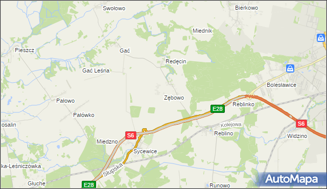 mapa Zębowo gmina Kobylnica, Zębowo gmina Kobylnica na mapie Targeo
