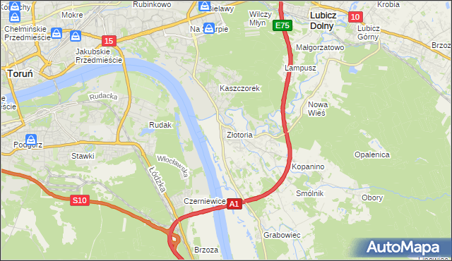 mapa Złotoria gmina Lubicz, Złotoria gmina Lubicz na mapie Targeo