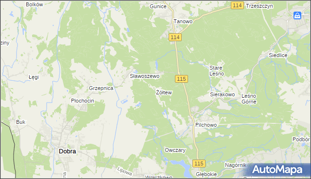 mapa Żółtew, Żółtew na mapie Targeo