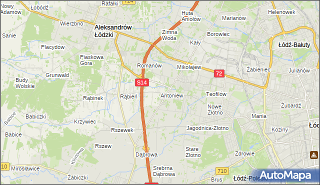mapa Antoniew gmina Aleksandrów Łódzki, Antoniew gmina Aleksandrów Łódzki na mapie Targeo