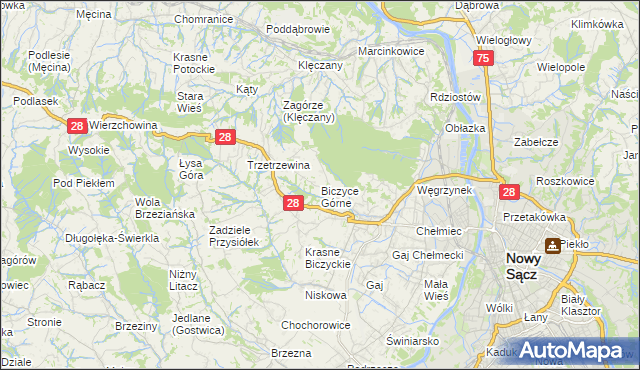 mapa Biczyce Górne, Biczyce Górne na mapie Targeo