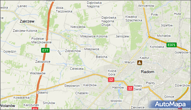 mapa Bielicha, Bielicha na mapie Targeo