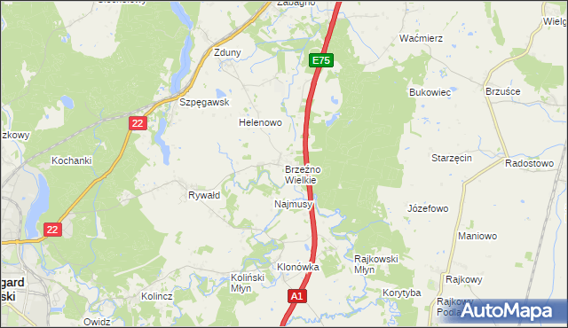 mapa Brzeźno Wielkie, Brzeźno Wielkie na mapie Targeo