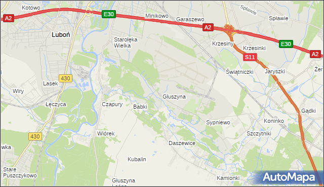 mapa Głuszyna gmina Poznań, Głuszyna gmina Poznań na mapie Targeo