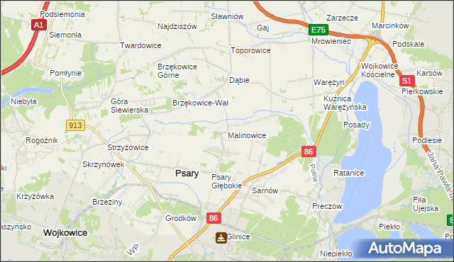 mapa Malinowice, Malinowice na mapie Targeo