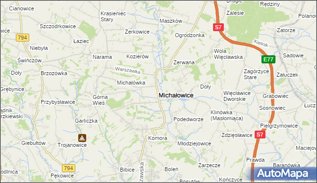 mapa Michałowice powiat krakowski, Michałowice powiat krakowski na mapie Targeo