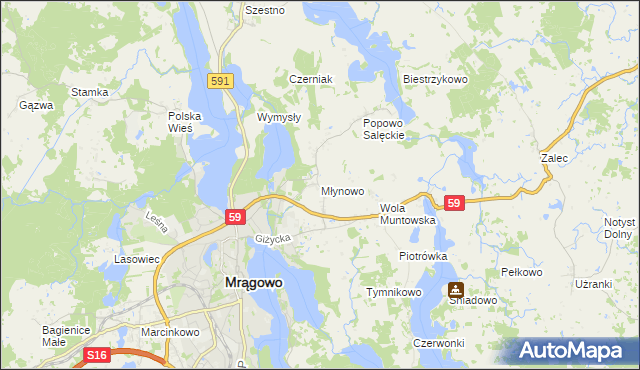 mapa Młynowo gmina Mrągowo, Młynowo gmina Mrągowo na mapie Targeo