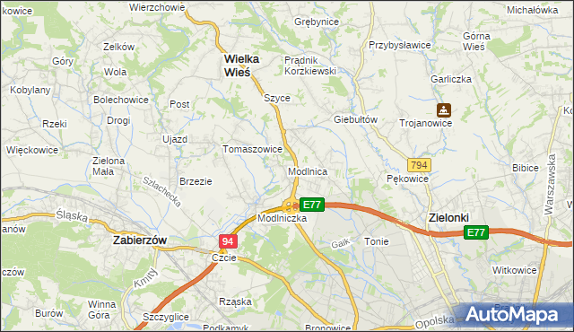 mapa Modlnica, Modlnica na mapie Targeo