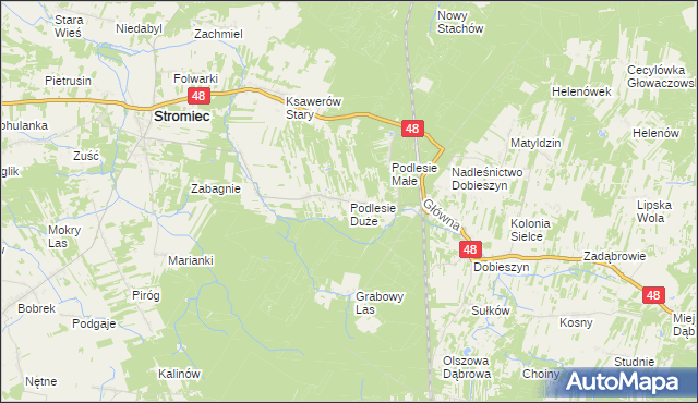 mapa Podlesie Duże gmina Stromiec, Podlesie Duże gmina Stromiec na mapie Targeo