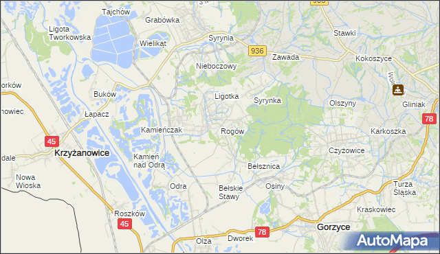 mapa Rogów gmina Gorzyce, Rogów gmina Gorzyce na mapie Targeo