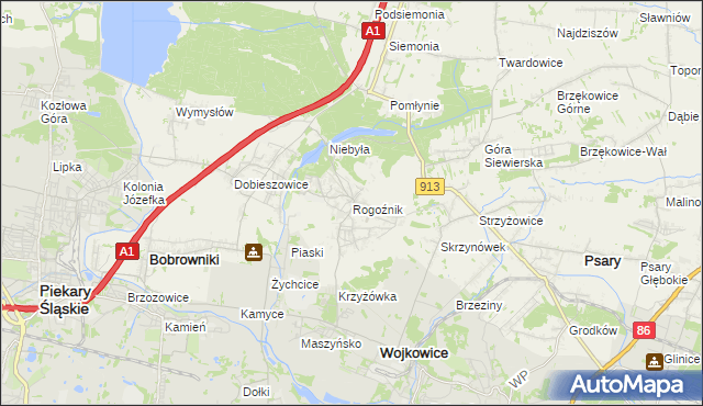 mapa Rogoźnik gmina Bobrowniki, Rogoźnik gmina Bobrowniki na mapie Targeo