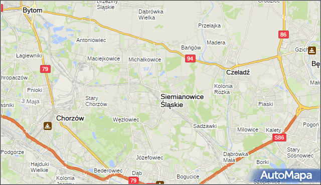 mapa Siemianowice Śląskie, Siemianowice Śląskie na mapie Targeo