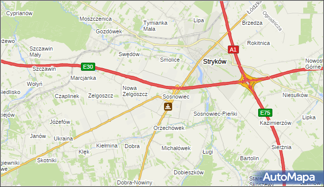 mapa Sosnowiec gmina Stryków, Sosnowiec gmina Stryków na mapie Targeo