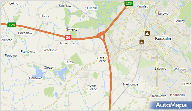 mapa Stare Bielice gmina Biesiekierz, Stare Bielice gmina Biesiekierz na mapie Targeo