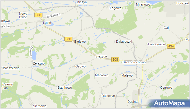 mapa Stężyca gmina Gostyń, Stężyca gmina Gostyń na mapie Targeo