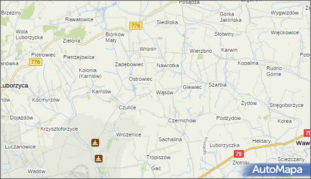 mapa Wąsów, Wąsów na mapie Targeo