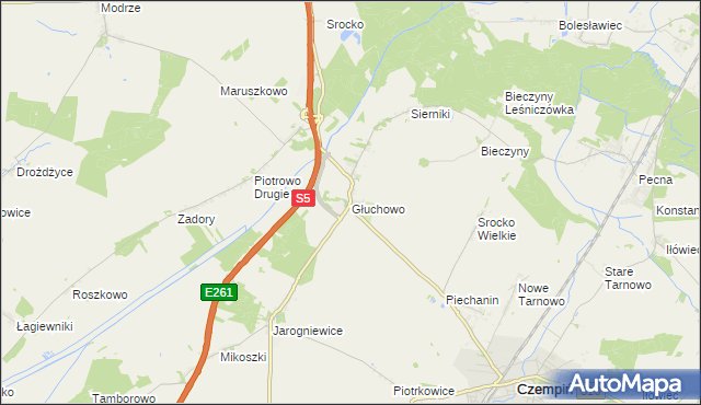 mapa Głuchowo gmina Czempiń, Głuchowo gmina Czempiń na mapie Targeo