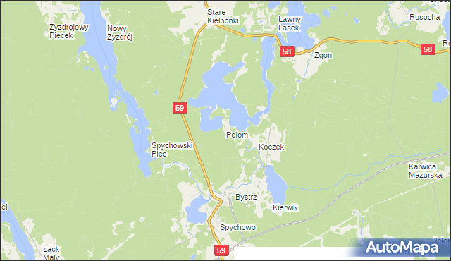 mapa Połom gmina Świętajno, Połom gmina Świętajno na mapie Targeo