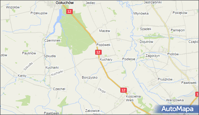 mapa Kuchary gmina Gołuchów, Kuchary gmina Gołuchów na mapie Targeo