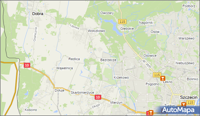 mapa Bezrzecze, Bezrzecze na mapie Targeo