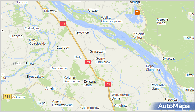 mapa Chmielew gmina Magnuszew, Chmielew gmina Magnuszew na mapie Targeo