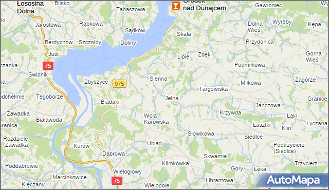 mapa Jelna gmina Gródek nad Dunajcem, Jelna gmina Gródek nad Dunajcem na mapie Targeo