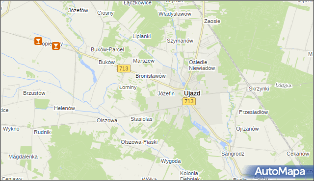 mapa Józefin gmina Ujazd, Józefin gmina Ujazd na mapie Targeo