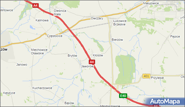 mapa Kłosów gmina Wiązów, Kłosów gmina Wiązów na mapie Targeo