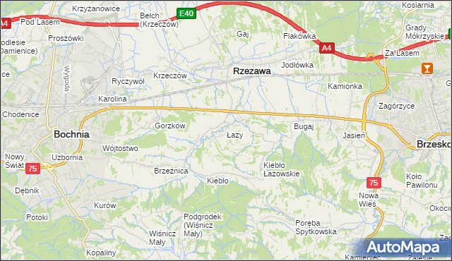 mapa Łazy gmina Rzezawa, Łazy gmina Rzezawa na mapie Targeo