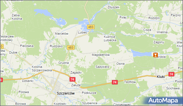 mapa Magdalenów gmina Szczerców, Magdalenów gmina Szczerców na mapie Targeo