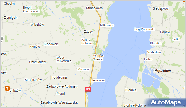 mapa Ostrów Warcki, Ostrów Warcki na mapie Targeo