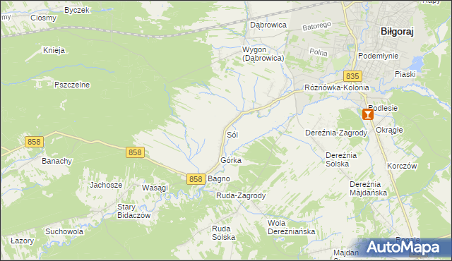 mapa Sól gmina Biłgoraj, Sól gmina Biłgoraj na mapie Targeo
