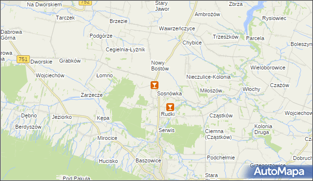 mapa Sosnówka gmina Nowa Słupia, Sosnówka gmina Nowa Słupia na mapie Targeo