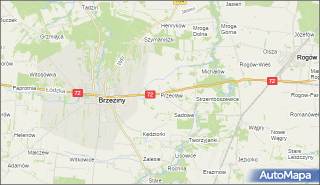 mapa Przecław gmina Brzeziny, Przecław gmina Brzeziny na mapie Targeo