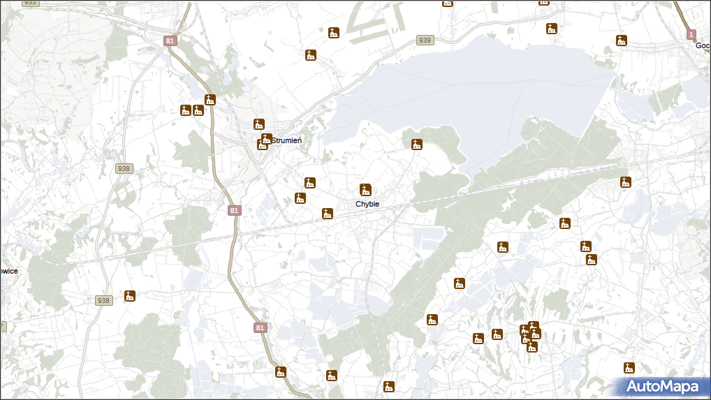 Kościół, miejsce kultu, wiary w Chybie Instytucje, Urzędy, Kościoły