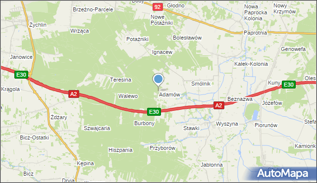 mapa Adamów, Adamów gmina Krzymów na mapie Targeo
