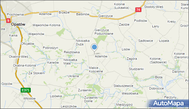 mapa Adamów, Adamów gmina Lipnik na mapie Targeo