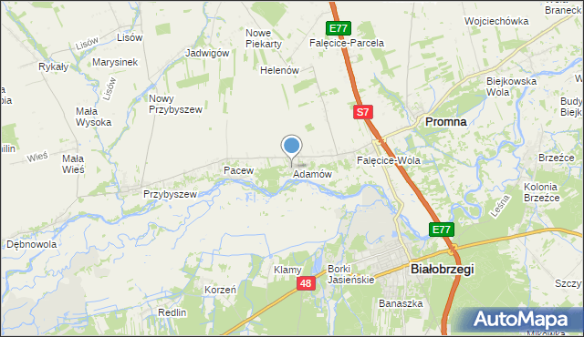 mapa Adamów, Adamów gmina Promna na mapie Targeo