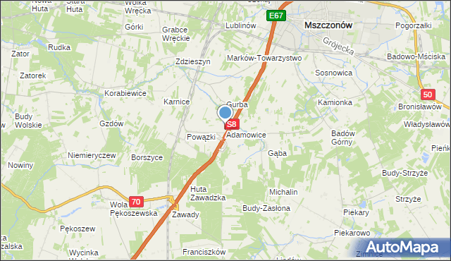 mapa Adamowice, Adamowice gmina Mszczonów na mapie Targeo