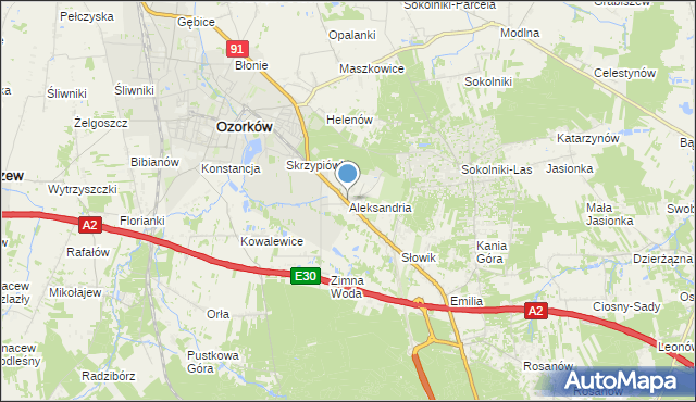 mapa Aleksandria, Aleksandria gmina Ozorków na mapie Targeo
