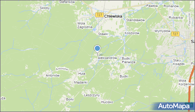 mapa Aleksandrów, Aleksandrów gmina Chlewiska na mapie Targeo