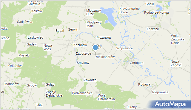mapa Aleksandrów, Aleksandrów gmina Pińczów na mapie Targeo