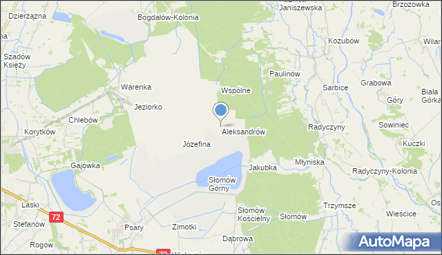 mapa Aleksandrów, Aleksandrów gmina Przykona na mapie Targeo