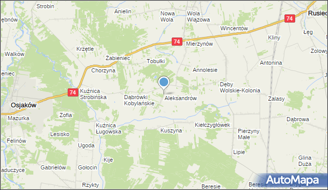 mapa Aleksandrów, Aleksandrów gmina Rusiec na mapie Targeo