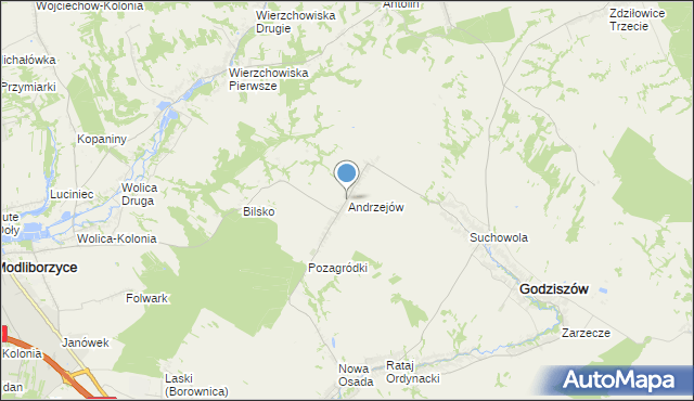 mapa Andrzejów, Andrzejów gmina Godziszów na mapie Targeo