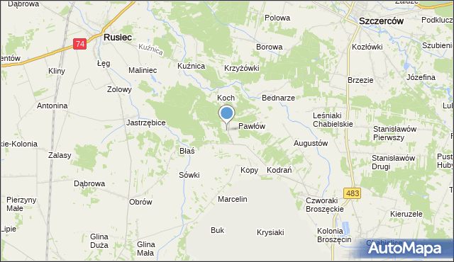 mapa Andrzejów, Andrzejów gmina Rusiec na mapie Targeo