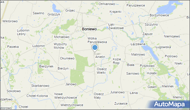 mapa Anielin, Anielin gmina Boniewo na mapie Targeo