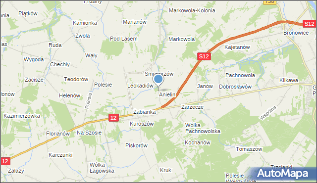 mapa Anielin, Anielin gmina Puławy na mapie Targeo