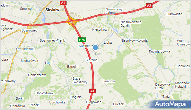 mapa Anielin, Anielin gmina Stryków na mapie Targeo