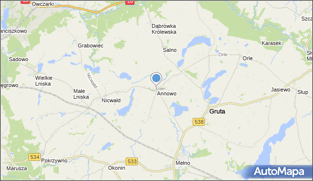 mapa Annowo, Annowo gmina Gruta na mapie Targeo